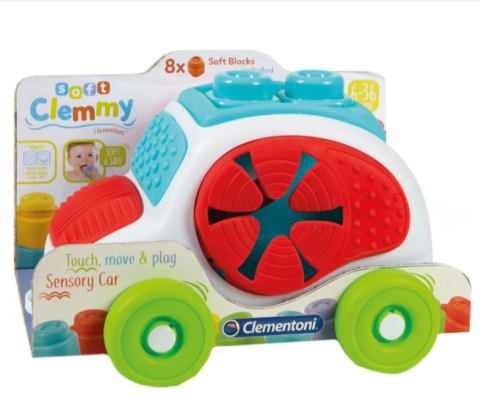 Jucării interactive și tematice - Masinuta senzoriala Clementoni Soft Clemmy cu set de cuburi moi