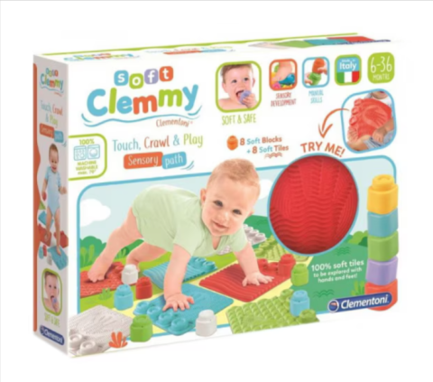 Jucării interactive și tematice - Covoras senzorial Clementoni Soft Clemmy cu 8 cuburi