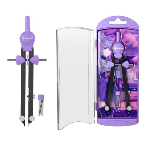 Accesorii geometrie și matematică - Compas metalic 17 cm violet ErichKrause Manga