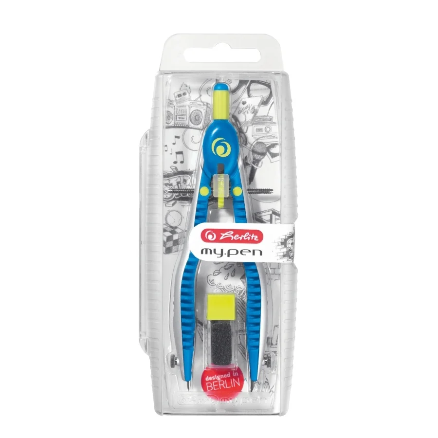 Compas my.pen plastic cu rezerve mina diverse culori Herlitz [1]