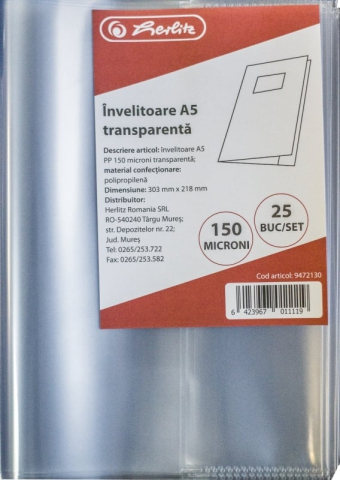 Coperți caiete si cărți - Coperta pp A5 120 microni transparenta Herlitz