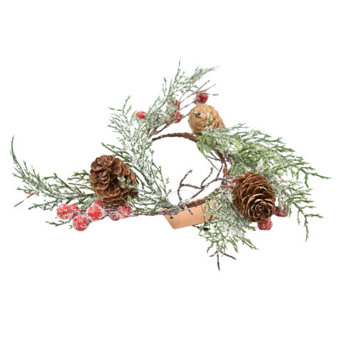 Aranjamente și coronițe - Coronita inzapezita cu tuia si conuri 25 cm