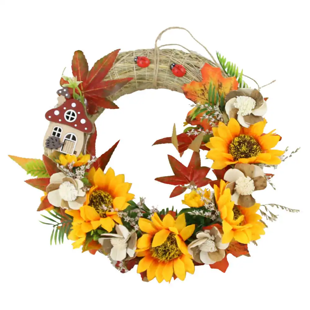 Casă și decorațiuni - Coronita usa cu floarea soarelui si ciuperci 25 cm