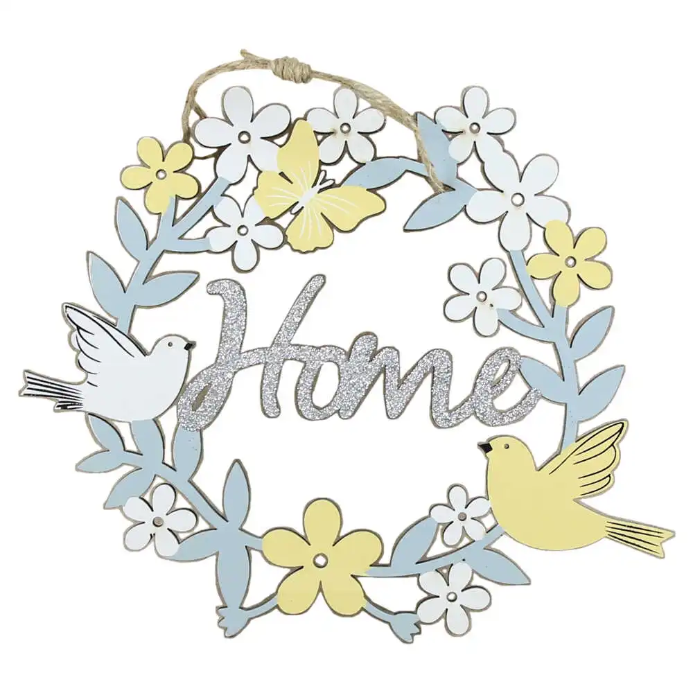 Casă și decorațiuni - Coronita usa din lemn cu flori si pasari 19x16 cm Home