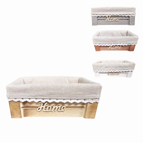 Noutăți Librăria Compas - Cos decorativ din lemn Home cu captuseala textila 20 x 9.5 x 7.8 cm culori diferite