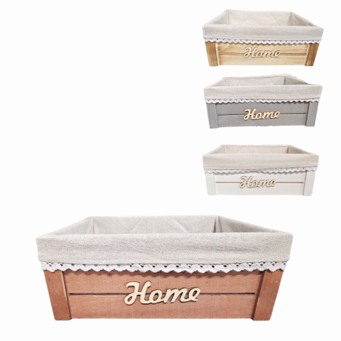 Noutăți Librăria Compas - Cos decorativ lemn Home cu captuseala textila 30 x 20 x 12 cm culori diferite