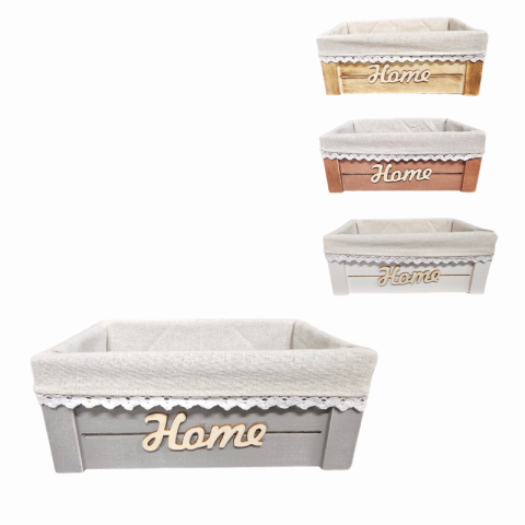 Noutăți Librăria Compas - Cos decorativ lemn Home cu captuseala textila 25 x 14.9 x 9.5 cm culori diferite