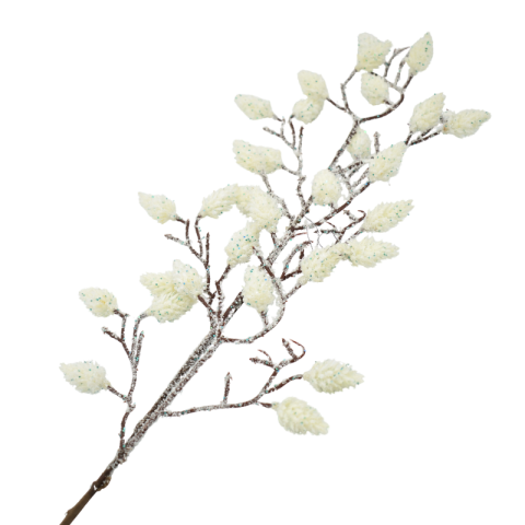 Decorațiuni de interior - Ramura decorativa cu frunze gliterate 60 cm alb
