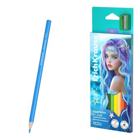 Noutăți Librăria Compas - Creioane color triunghiulare cu ascutitoare ErichKrause Aquamarine 12 culori/set