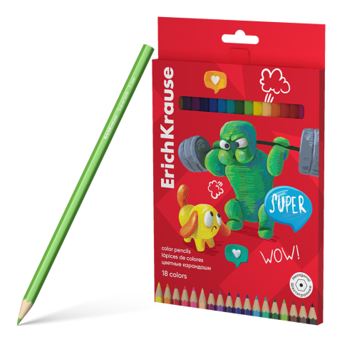 Noutăți Librăria Compas - Creioane color hexagonale ErichKrause Jolly Friends 18 culori/set