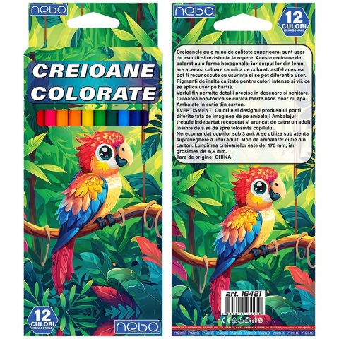 Rechizite școlare - Creioane color hexagonale 12 culori NEBO
