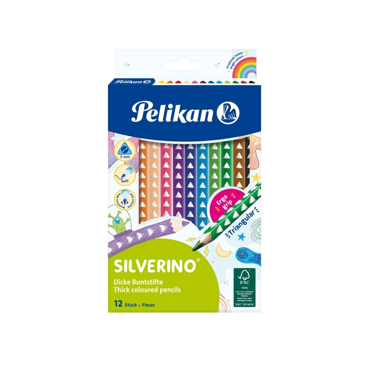 Instrumente de scris - Creioane colorate triunghiulare groase Silverino mina 3 mm set 12 Pelikan