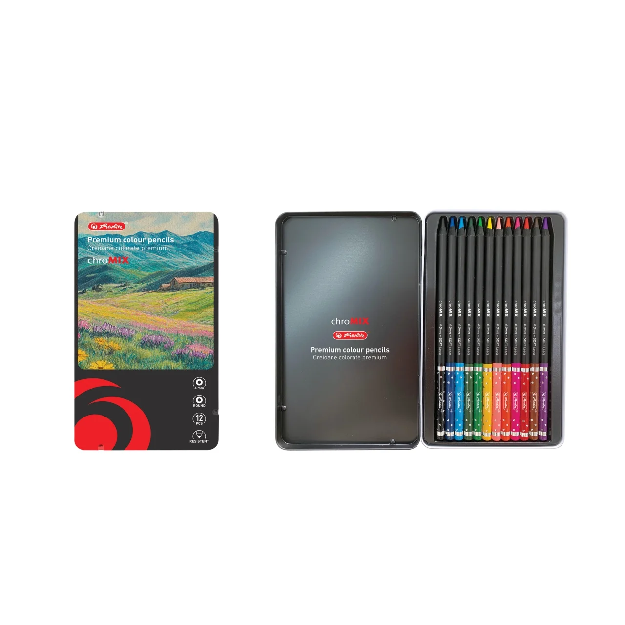 Instrumente de scris - Creioane colorate rotunde Herlitz 4 mm set 12 cutie metalica