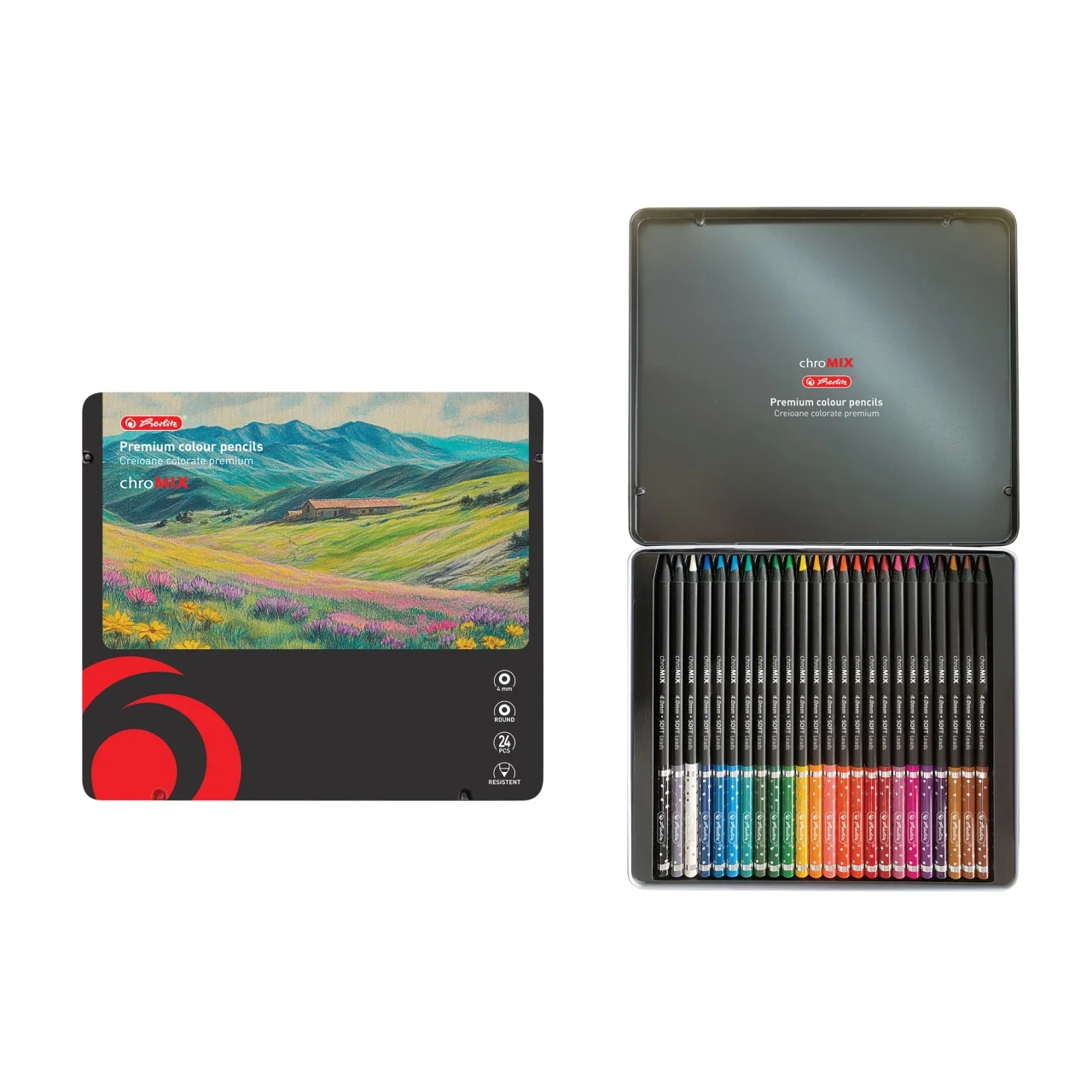Instrumente de scris - Creioane colorate rotunde Herlitz 4 mm 24 buc /set cutie metalica