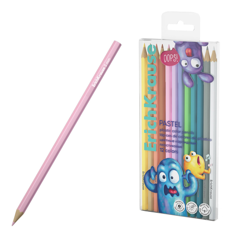 Rechizite școlare - Creioane colorate hexagonale ErichKrause Jolly Friends 12 culori