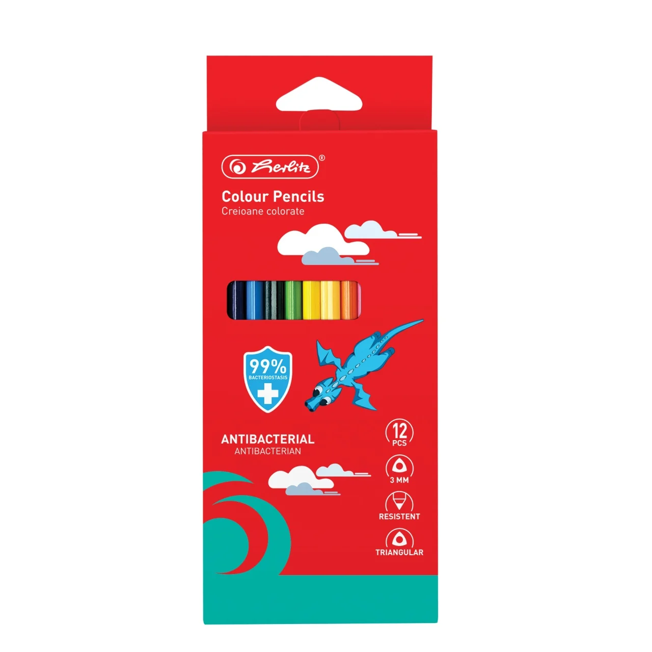 Instrumente de scris - Creioane colorate triunghiulare bacteriostatice 12 buc /set 3 mm Herlitz