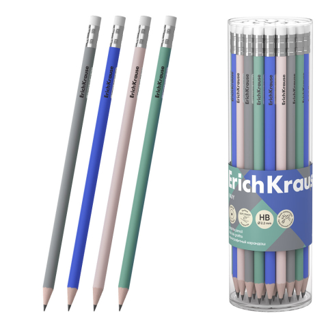 Creioane grafit și ascuțitori - Creioane grafice ErichKrause Navy 188 mm rotunde cu radiera HB culori diferite