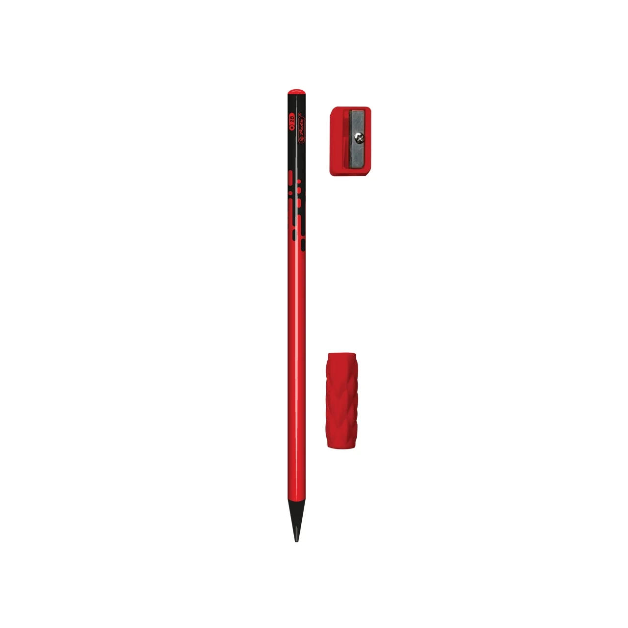 Creion grafit 2B rotund 2.4 mm corp rosu 10 buc /set + ascutitoare si manson [1]