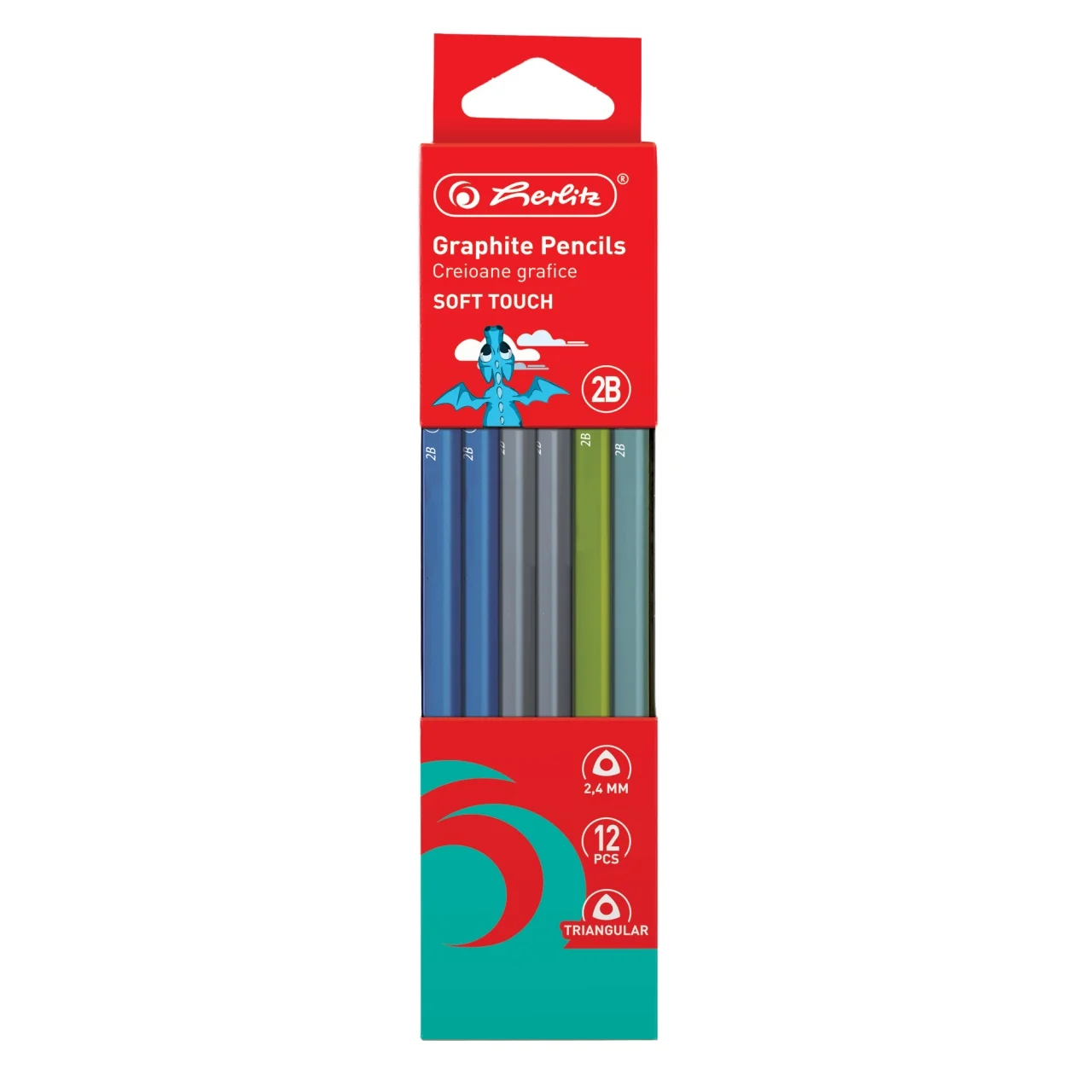 Rechizite școlare - Creion grafit 2B Soft Touch triunghi 2.4 mm 12 buc /set