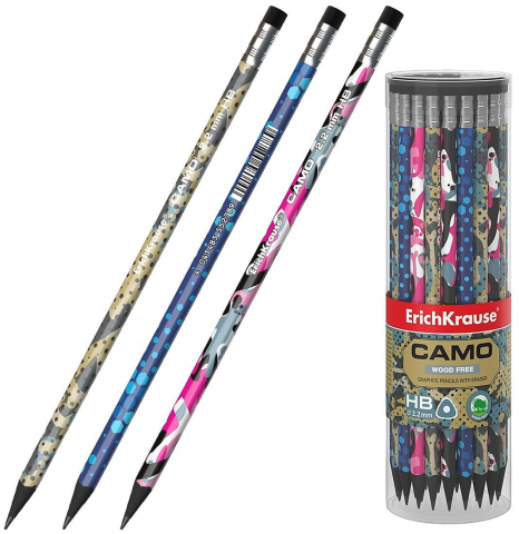Creioane grafice - Creion grafit HB cu radiera Camo Erich Krause
