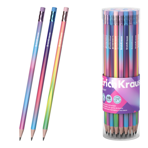 Creioane grafice - Creion grafit HB cu radiera ErichKrause Galaxy multicolor