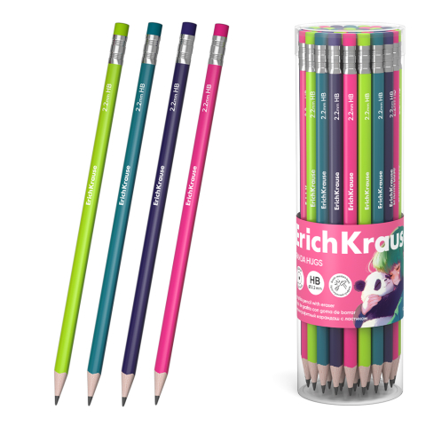 Creioane grafice - Creion grafit HB cu radiera ErichKrause Panda Hugs diverse culori