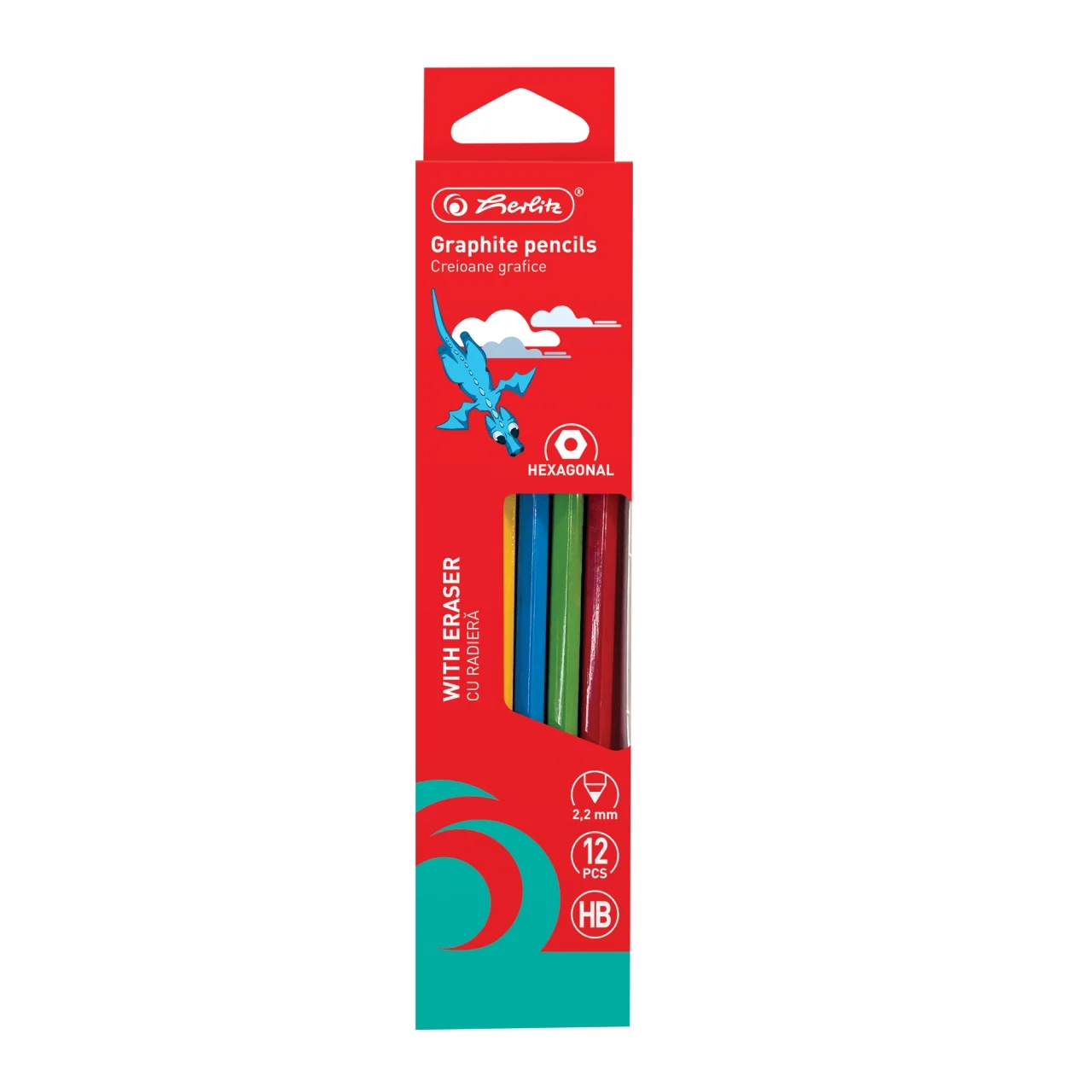Rechizite școlare - Creioane grafit HB hexagonale cu radiera 12 buc /set 2.2 mm Herlitz