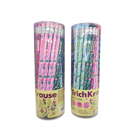 Creioane grafice - Creion grafit floral corp rotund Erich Krause culori diferite