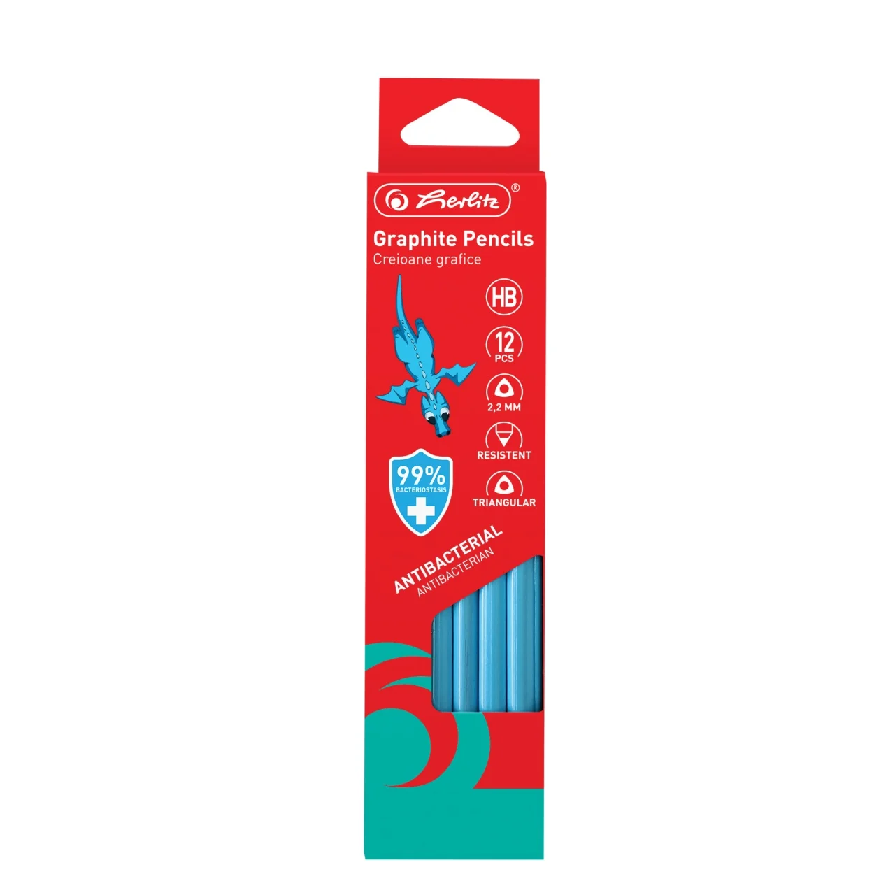 Rechizite școlare - Creioane grafit HB bacteriostatice 12 buc /set 2.2 mm Herlitz