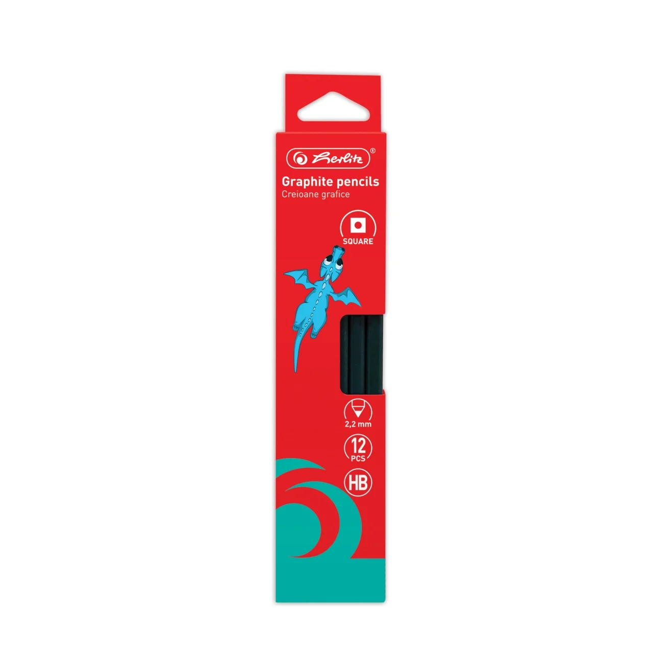 Rechizite școlare - Creioane grafit HB patrate 12 buc /set 2.2 mm Herlitz