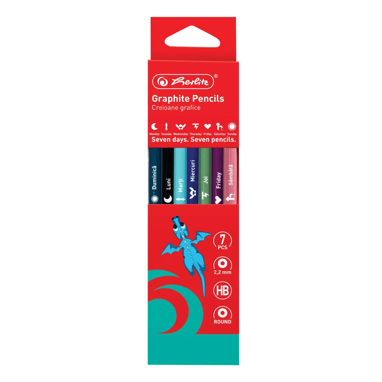 Rechizite școlare - Creion grafit HB rotund Zile Saptamana 7 buc /set 2.2 mm Herlitz