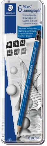 Instrumente de scris - Creion Mars Lumograph 100 6 buc /set cutie metalica Staedtler