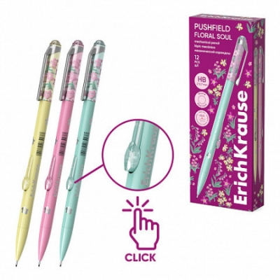 Creioane mecanice - Creion mecanic Pushfield Floral Soul 0.7 mm cu clic Erich Krause