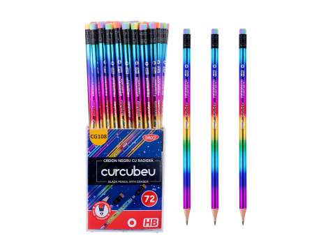 Birotică și accesorii birou - Creion grafit HB cu radiera Curcubeu Daco