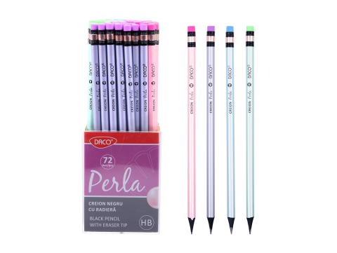Instrumente de scris - Creion negru cu radiera Perla HB DACO culori diferite pastel