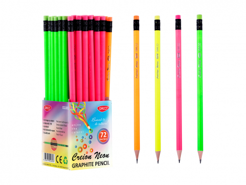 Birotică și accesorii birou - Creion negru HB cu radiera Daco culori neon