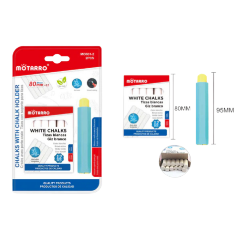 Rechizite școlare - Creta alba cu suport 80 mm 12/set Motarro