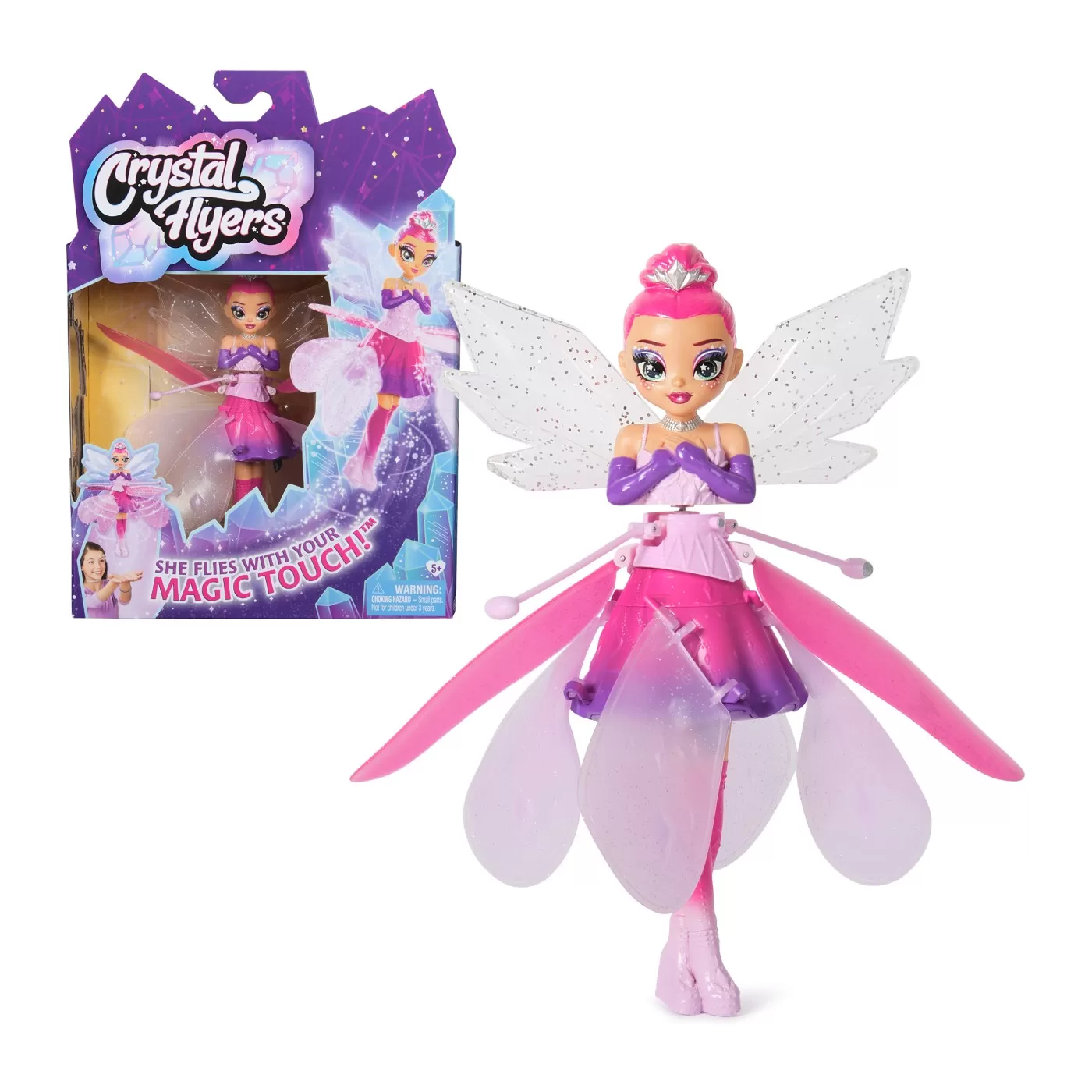 Păpusi - Papusa zana zburatoare interactivă Crystal Flyers roz