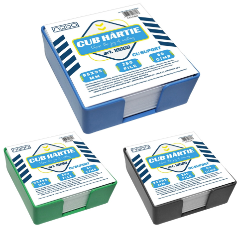 Papetărie și articole din hârtie - Cub hartie cu suport 9.5x9.5 cm 80gr 250 coli/set Nebo