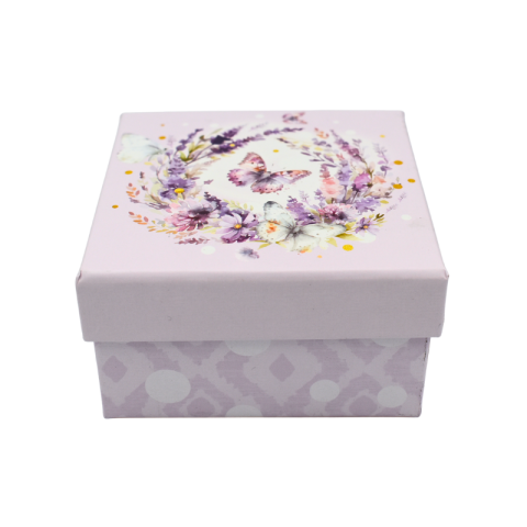 Accesorii pentru impachetat - Cutie cadou mov patrata 9.5x9.5x5 cm