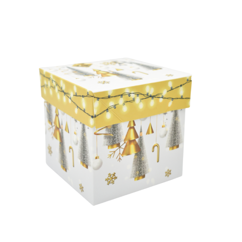 Cutie cadou Craciun 10x10x10cm auriu cu alb [1]