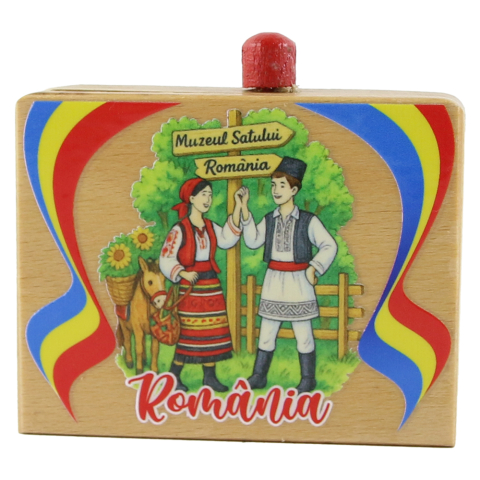 Cutii de bijuterii și lemn - Cutie Sarpe Romania 8x6.5 cm Muzeul Satului tricolor