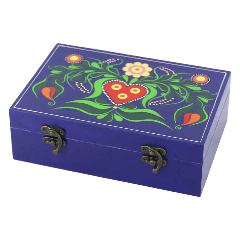 Cutie din lemn pictata manual cu motive florale 22 x 15 x 7 cm [2]