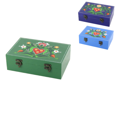 Cutii de bijuterii și lemn - Cutie din lemn pictata manual cu motive florale 22 x 15 x 7 cm