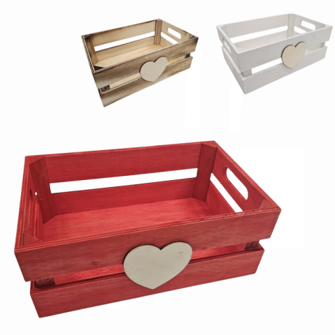 Cutii de bijuterii și lemn - Cutie lemn cu inimioara 28 x 18 x 11 cm culori diferite