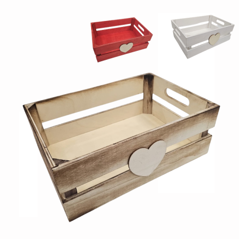 Cutii de bijuterii și lemn - Cutie lemn cu inimioara 32 x 22 x 12 cm culori diferite
