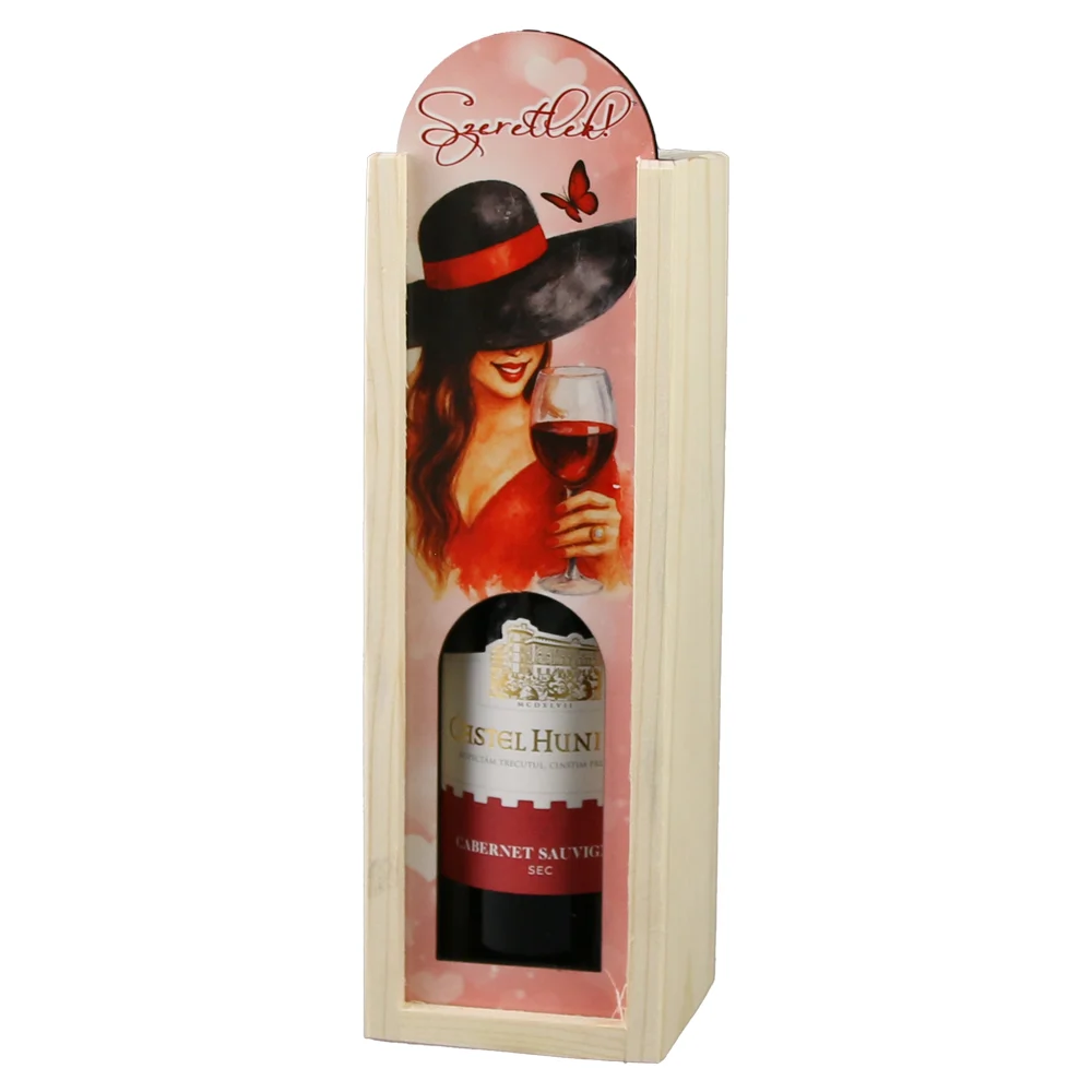 Băuturi și accesorii - Cutie lemn cu o sticla vin 187 ml Szeretlek 7x24 cm