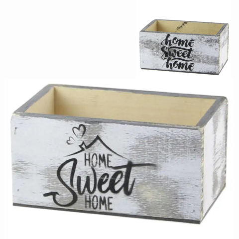 Casă și decorațiuni - Cutie lemn Home Sweet Home alb antichizat 18 x 11 x 9 cm