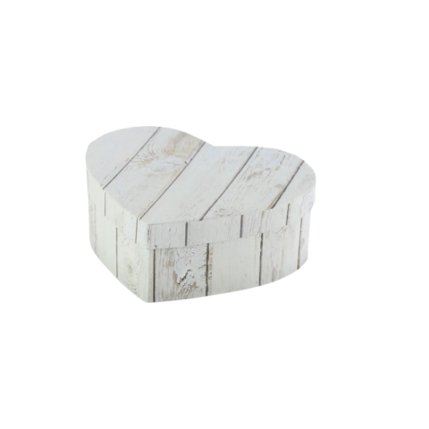 Cutii pentru cadouri - Cutie cadou Inimioara cu capac aspect lemn alb 19 cm