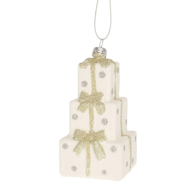 Noutăți Librăria Compas - Ornament cutii cadou cu agatatoare 5.7x5.8x10.3 cm alb/auriu